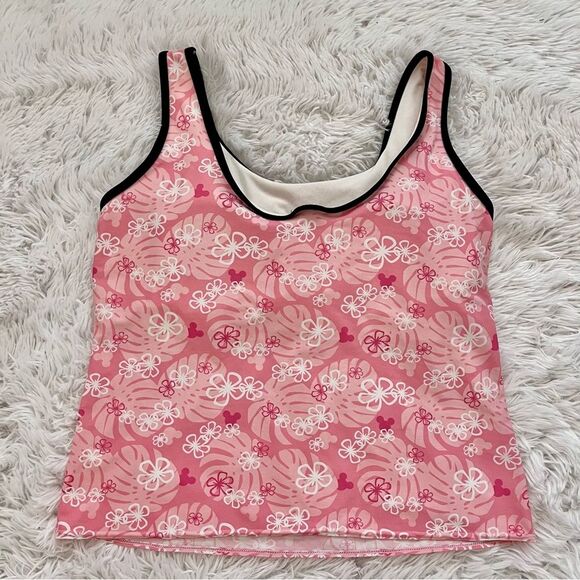 Disney Mickey Mouse Tankini swimsuit top pink tropical flowers shelf bra size 12 - Picture 3 of 7